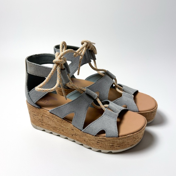 Sorel Shoes - Sorel Cameron Blue Suede Wedge Platform Espadrille Sandals